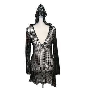 Jude size small long sleeve Black Mesh Hooded Swim Cover-Up EUC